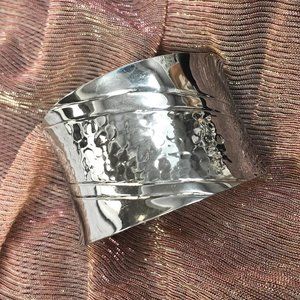Sterling Silver Hammered Wide Cuff Bracelet